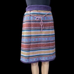 Vtg Womens Knit A-Line Skirt Multicolor Fair Isle Drawstring Small Cottage Boho